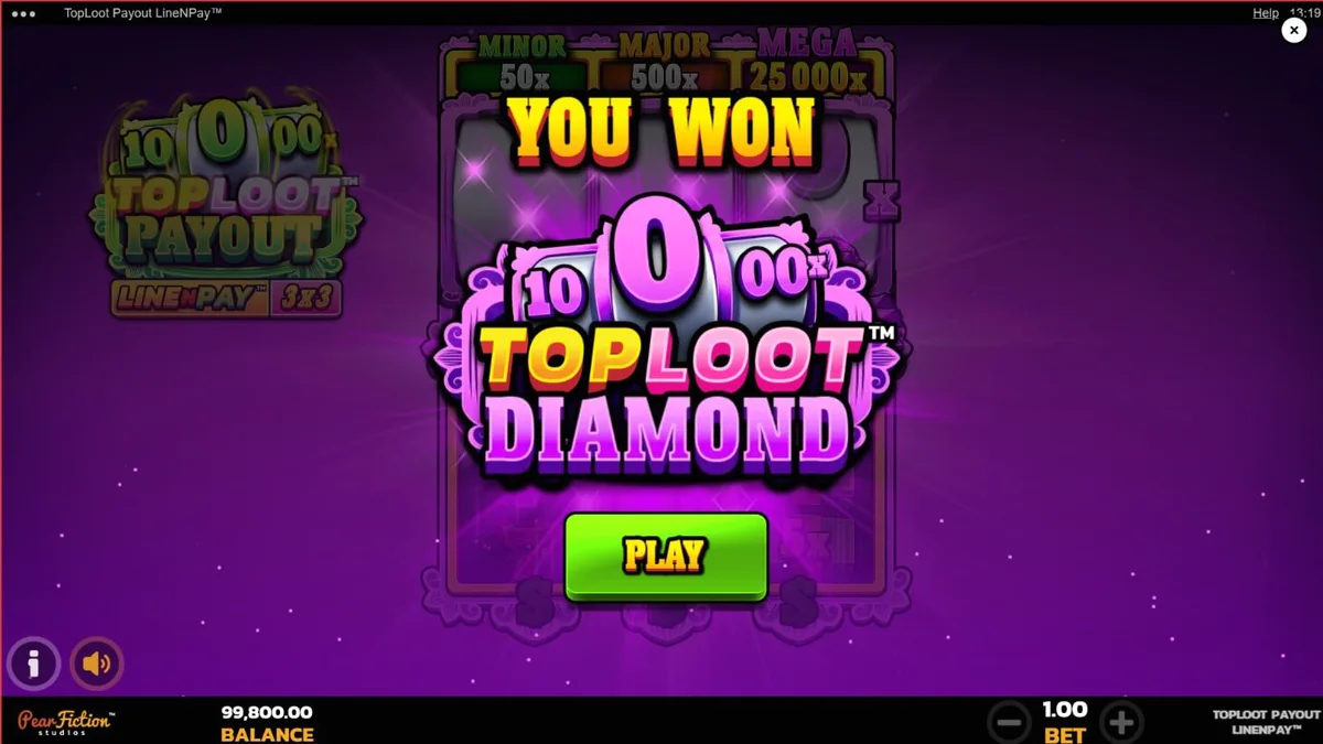 Interface do slot TopLoot Payout LineNPay com tema de tesouros e cofres